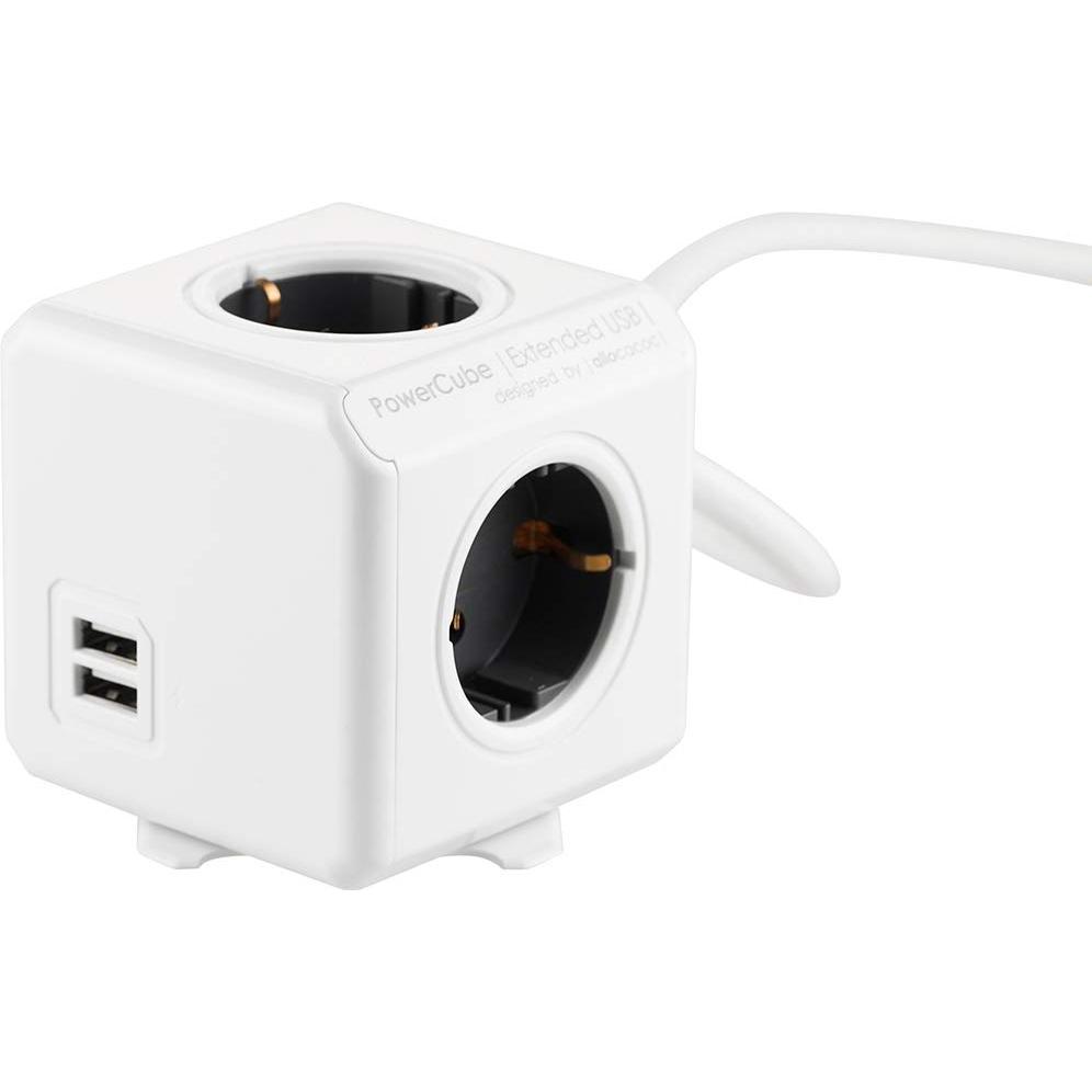 Allocacoc, Steckdosenleiste, PowerCube Extended USB-Typ F (4 x, USB-A, 3 m)