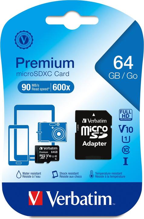 Productafbeelding Verbatim Micro SDXC Kaart Klasse 10 (64 GB, microSDXC, U1, UHS-I)