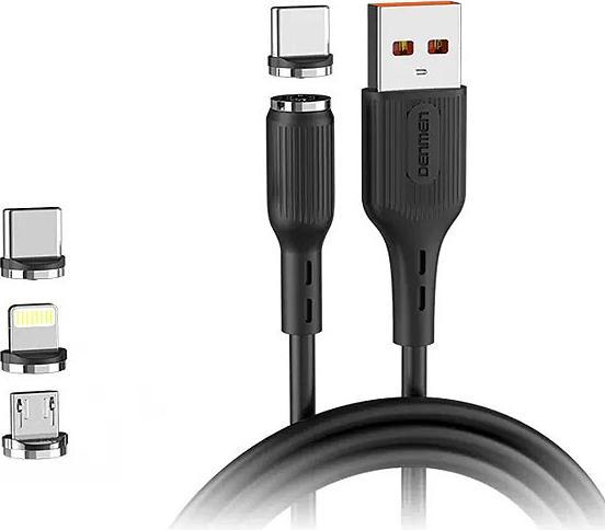 Actual product image Denmen 3IN1 USB CABLE BLACK D18 MAGNETIC MICRO TYPE-C IPHONE 2.4A 1M (1 m)