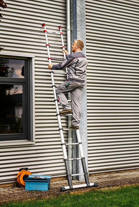 Produktbild Hailo FlexLine, Alu-Sicherheits-Teleskopleiter, 9 Sprossen (Anlegeleiter, 264 cm)