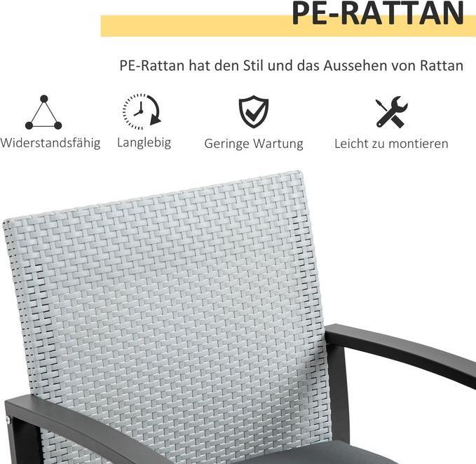 Produktbild Swisshandel24 Rattan Sitzgruppe mit Esstisch, für 2 Personen, 3-tlg., Stahl, Polyester, 58cmx58cmx84cm, Schwarz+Gr (44 cm)