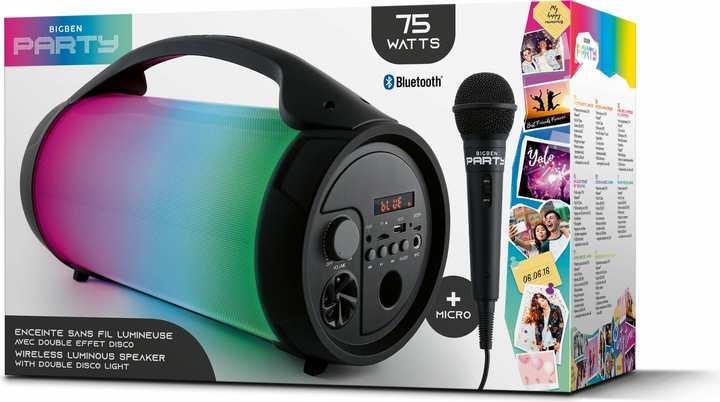 Actual product image Bigben PARTY Pro Bluetooth Speaker (Black, Light Effects, USB Connection, 3.5 mm AUX-IN, Carrying Handle) (Rechargeable battery operated)
