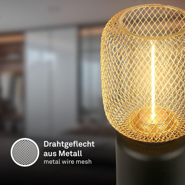 Image du produit Briloner RIST LED Tischleuchte mit Drahtgeflecht - Schwarz, Gold (120 lm, E27)
