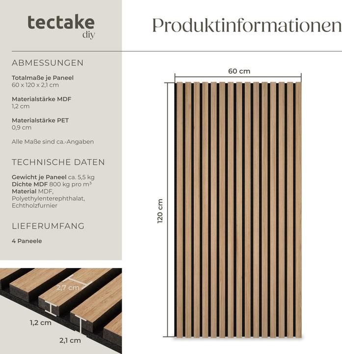 Produktbild tectake Set Akustikpaneele Sonic Wall Holzoptik (4 Stk.)