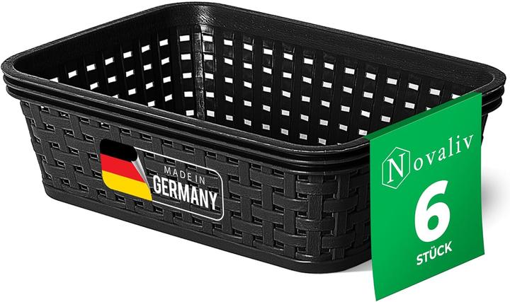 Image du produit Novaliv 6x Aufbewahrungskorb in Rattan-Optik ohne Deckel | Schwarz Kunststoff 1L Nestbar Storage box (6 x, 20 x 14 x 6 cm)