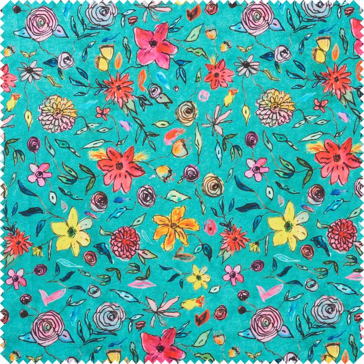 Immagine prodotto Globaltex Polyester-Stoff "Blumen-Türkis", 140 cm breit, Meterware