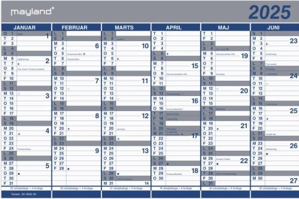 Mayland-Burde Kontorkalender Dobbelt halvrskalender 2025