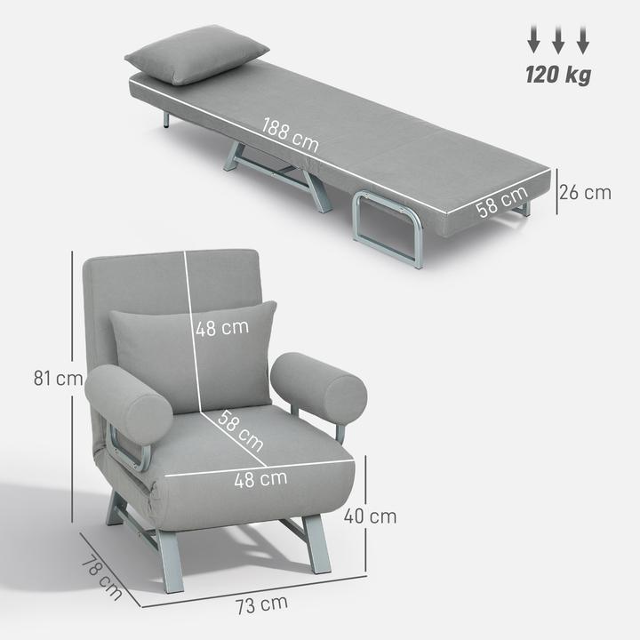Produktbild Homcom Schlafsessel Polyester, Metall Hellgrau