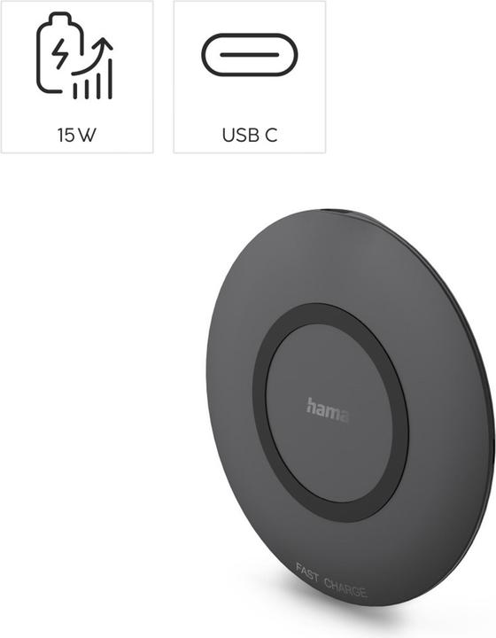 Produktbild Hama Wireless Charger, kabelloses Smartphone-Ladepad, 15 W, Schwarz (15 W)