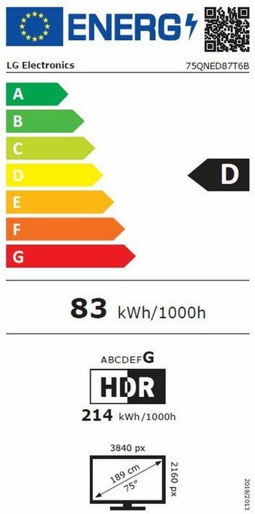 Label énergétique LG 75QNED87T6B (75", QNED87, QNED, 4K, 2024)