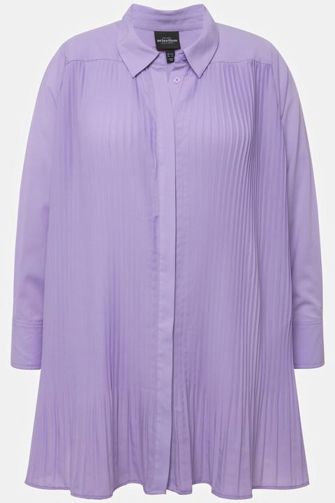 Immagine prodotto Ulla Popken Blusa dal taglio svasato con plissé, collo da camicia e maniche lunghe (46, 48)