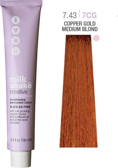 Productafbeelding Milk_Shake Creative - farba do włosów 100ml, pełna paleta kolorów - 7,43 | 7CG || Średni Miedziany Złoty Blond (7,43, 7CG, Średni Miedziany Złoty Blond)