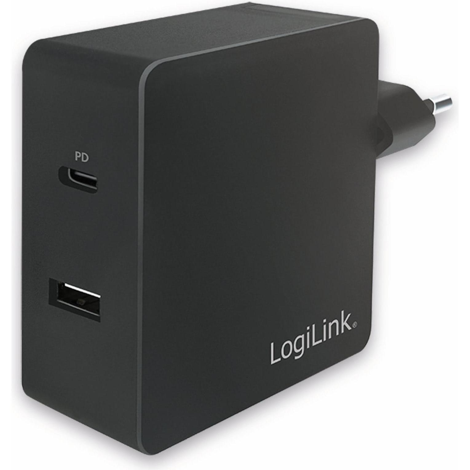 LogiLink USB Steckdosenadapter (65 W), USB Ladegerät, Schwarz