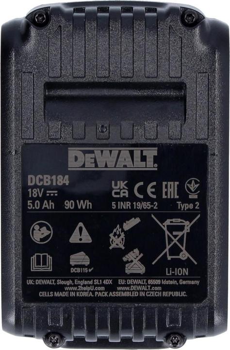 Productafbeelding DeWalt DCB 184 P4 accupack 18 V 5,0 Ah / 5000 mAh 4 st. XR Li-Ion accu - met laadniveau-indicator (18 V)