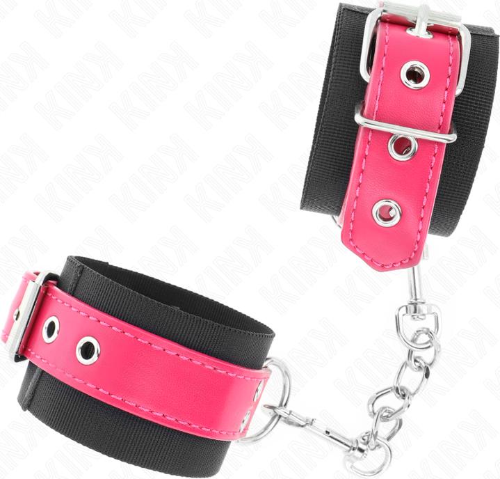 Image du produit Kink Manchettes En Nylon Noir Avec Ceinture En Cuir Artificiel Framboise Rose Réglable 19-29 cm X 5.1