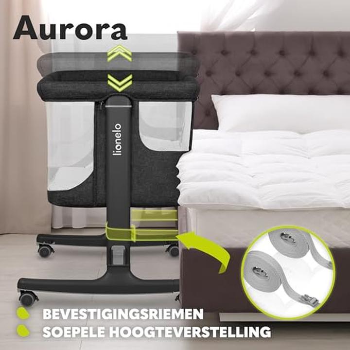 Actual product image Lionelo Aurora 3in1 Co -sleeper - Baby cot up to 9 kg - Grown - 4 wheels with brake - Camping bed