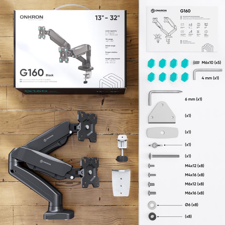Actual product image Onkron MONITOR ACC WALL MOUNT/13-32" BLACK G160-B (Table, Wall, 32", 8 kg)