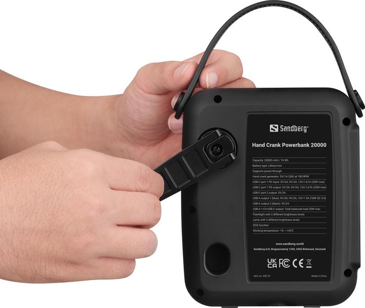 Produktbild Sandberg Hand Crank Powerbank (20000 mAh, 20 W, 74 Wh)