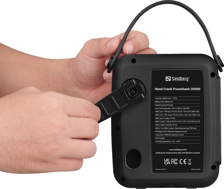 Actual product image Sandberg Hand Crank Powerbank (20000 mAh, 20 W, 74 Wh)