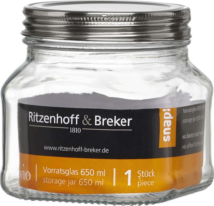 Actual product image Ritzenhoff & Breker Storage jar "VIO", square, 0.65 l made of glass, with stainless steel screw-top lid (0.65 l)