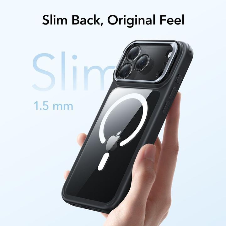 Actual product image ESR Classic Hybrid Magnetic Case (Camera Control, Stash Stand), for iPhone 17 Pro, Clear Black (Apple iPhone 17 Pro)