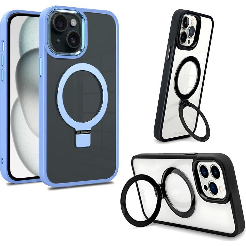Fongex iPhone 15 Plus - Fonex Kickstand Hülle mit Magnet hellblau (Apple iPhone 15 Plus), Smartphone Hülle, Blau