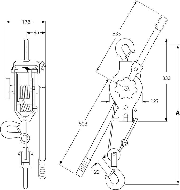 Produktbild HFS Alu-Stahleinzug (Kabelzug) C400 H Hakenanzahl 3 Hubleistung 773 kg Seillänge 6m