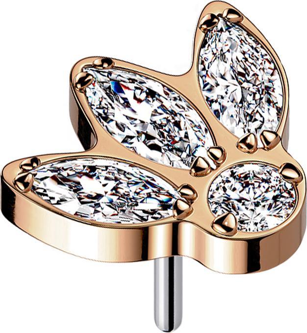 Actual product image Star Piercing Threadless rose gold three ovals and silver crystal (without brass, Titanium)