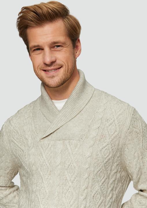 Produktbild S.Oliver Strickpullover Schalkragenpullover mit Zopfmuster aus Wollmix (XXL)