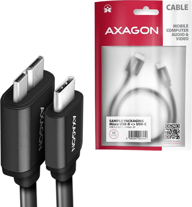 Produktbild Axagon BUMM3-CM10AB Kabel Micro-B USB auf USB-C 3.2 Gen 1 (1 m, USB 3.2 Gen 1, 5 W)