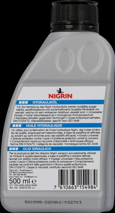 Image du produit Nigrin Huile hydraulique HLP ISO 32 (500 ml)