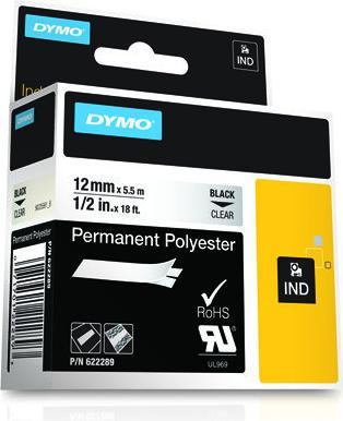 Produktbild Dymo Rhino 12mm schwarz auf Hell Perm Poly (1.20 cm, Transparent)
