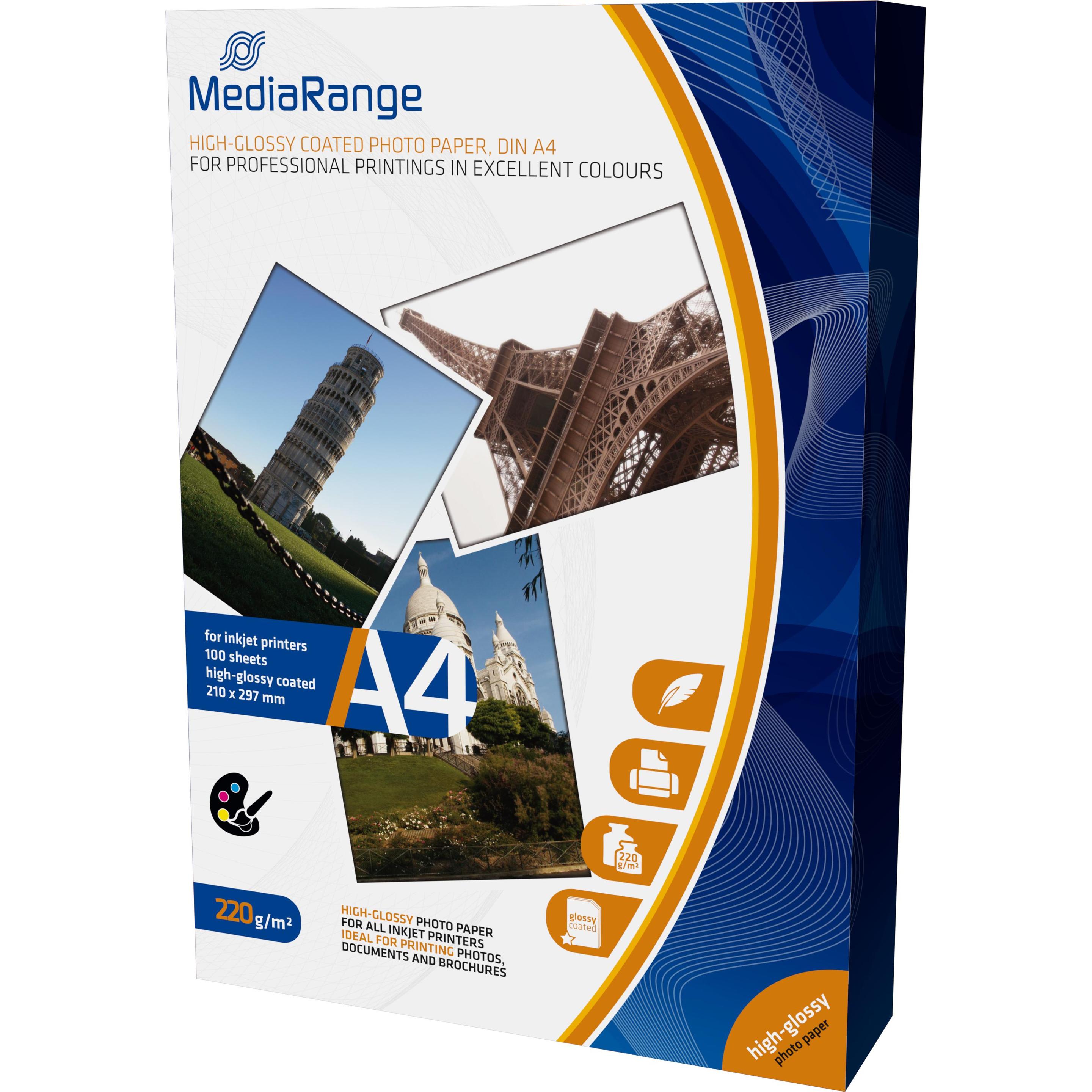 MediaRange Hochglänzend (220 g/m², A4, 100 x), Fotopapier, Weiss