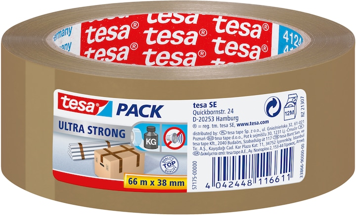 tesa tesapack ULTRA STRONG Parcel Tape - Nastro da imballaggio in PVC per imballaggi stretti e pacchi (38 mm)
