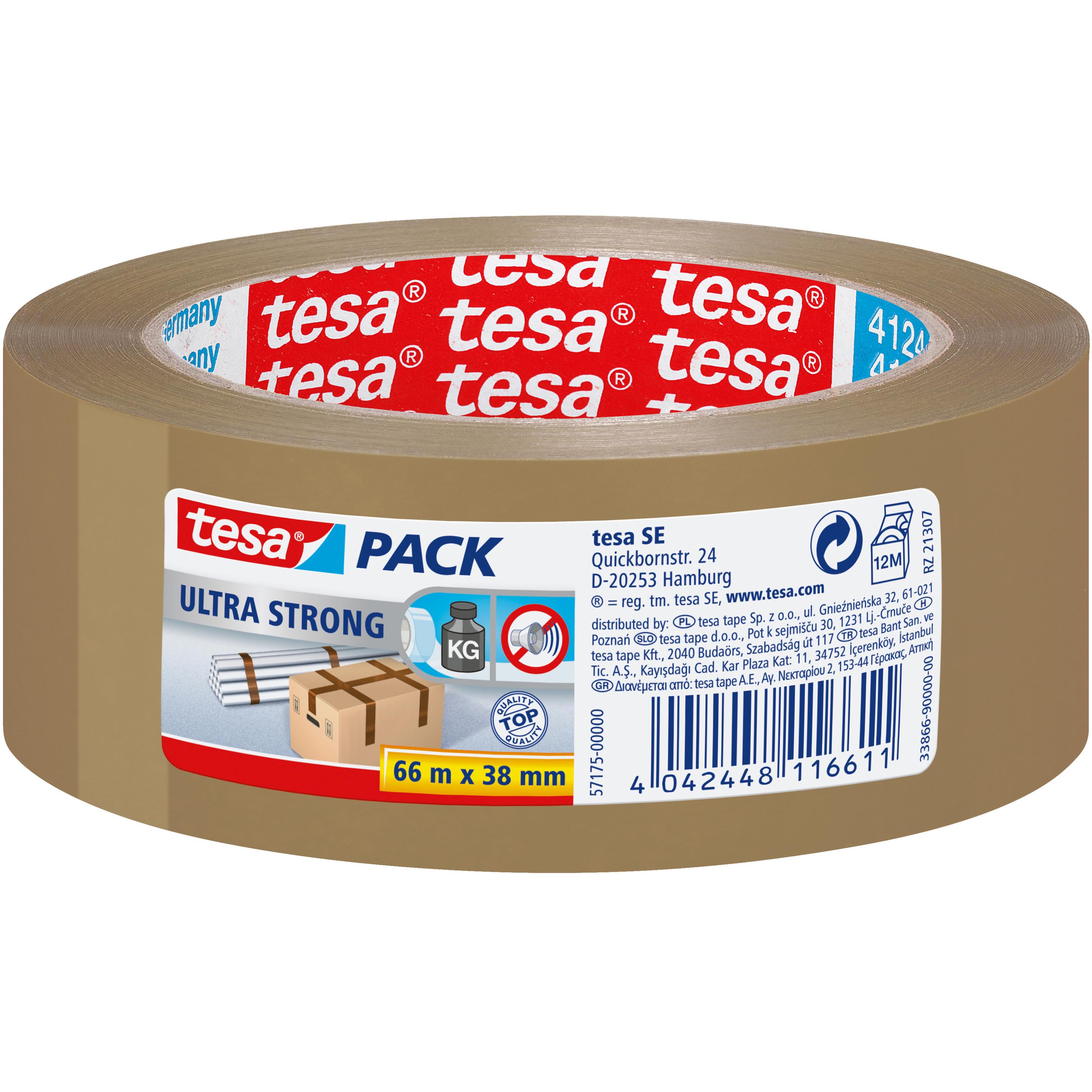 tesa, Klebeband, tesapack ULTRA STRONG Paketklebeband - PVC Packband für festes Verpacken und sicheres Bündeln (38 mm)