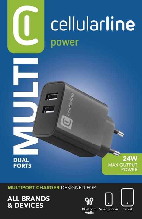 Image du produit Cellularline Chargeur USB Multipower 2 ports noir (24 W, 2 ports)