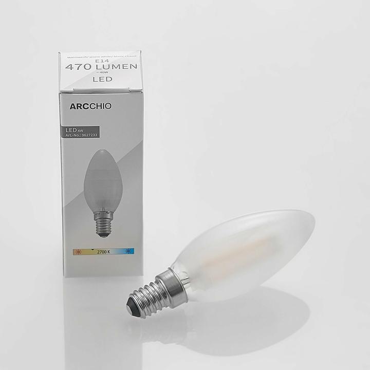 Actual product image Arcchio LED Lamp E14 4W 2,700K Candle, Dimmable, Frosted (E14, 470 lm)