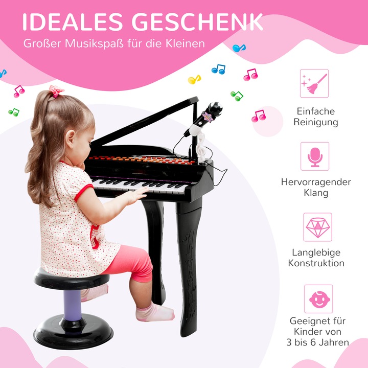 Produktbild Homcom Kinderklavier inklusive Hocker (Englisch, Deutsch)
