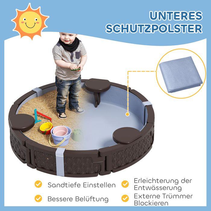 Image du produit Swisshandel24 Sandkasten, Runde Sandkiste für bis zu 3 Kinder, mit 3 Sitzen, Dunkelblau