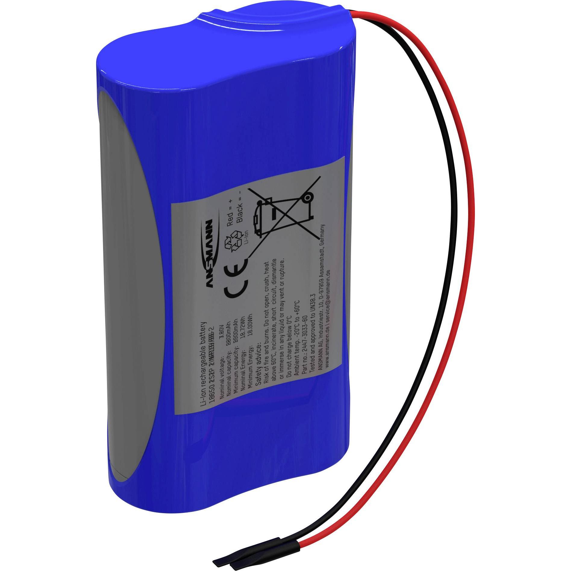 Ansmann 2S1P Akkupack 2x 18650 Kabel Li-Ion 7.2V 2600mAh Akkupack 2x Li-Ion 7. (1 pz., 2600 mAh), Batterie + pile