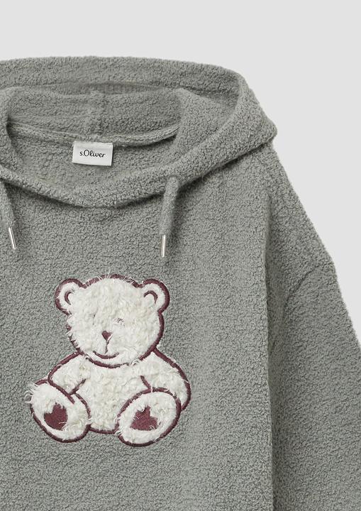 Produktbild s.Oliver Strickpullover Strickpullover aus Teddy-Plüsch mit Kapuze und Front-Applikation (92, 98)