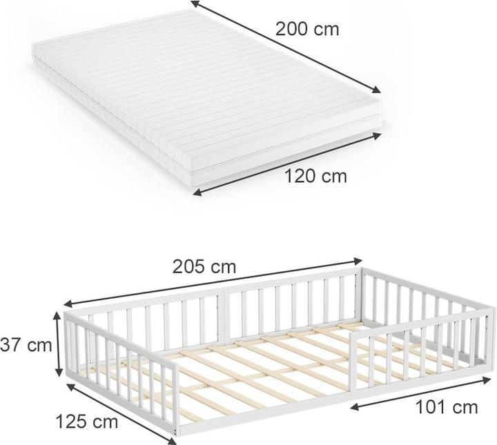 Produktbild VitaliSpa Bodenbett aus Metall Minno, Weiss, 120x200 mit Matratze (120 x 200 cm)