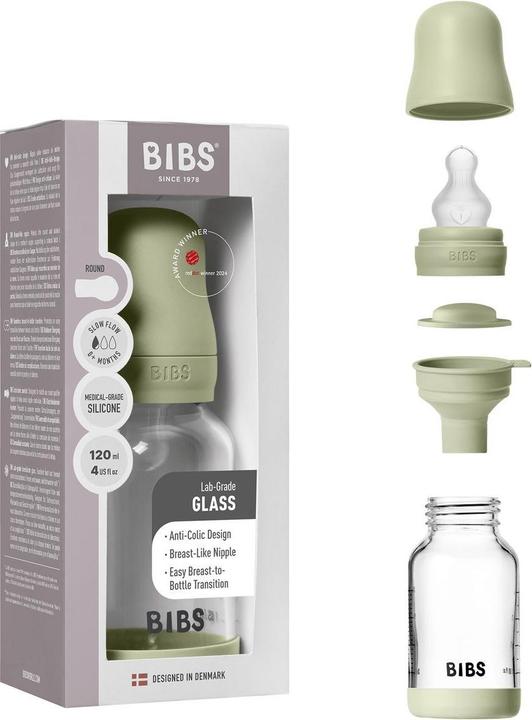 Actual product image Bibs Babyflaschen Glas-Flasche Baby Bottle Round 120 ml + Silikon-Trinksauger (120 ml)