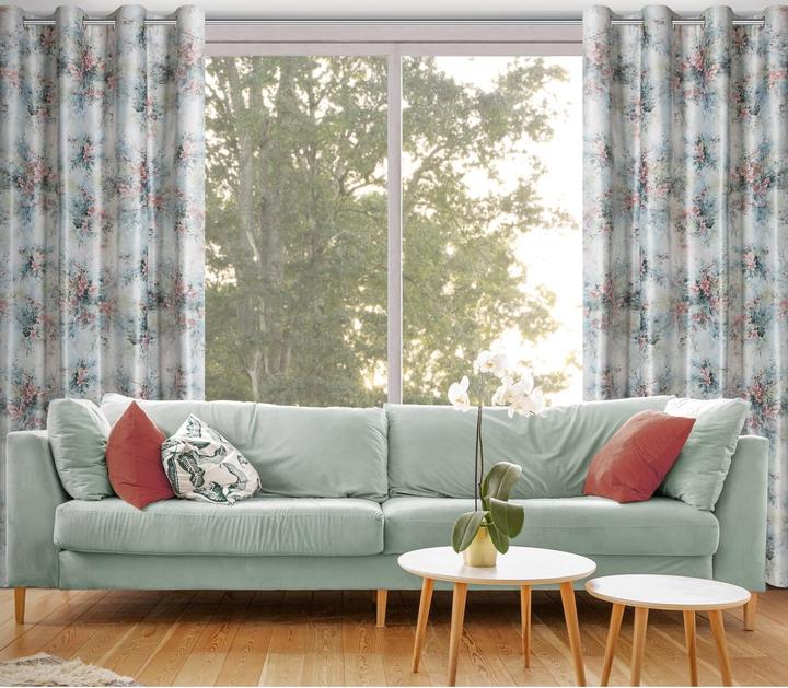 Produktbild Eurofirany Vorhang MARISA, aus weichem Samt mit romantischem Blumendruck, creme, rosa, 140 x 250 cm, Ösen/Kreis (140 x 250 cm)
