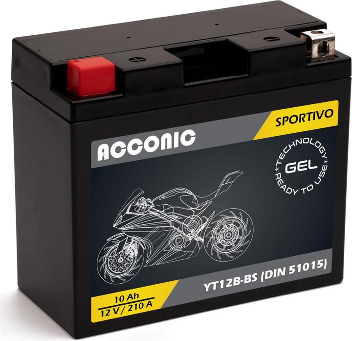 Image du produit Acconic Sportivo GEL YT12B-BS Motorradbatterie 10Ah 12V (DIN 51015) (12 V, 10 Ah)