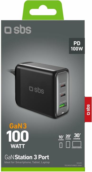 Actual product image SBS Charging station 100W 2x USB-C/1x USB GaN black (100 W, 3 ports)