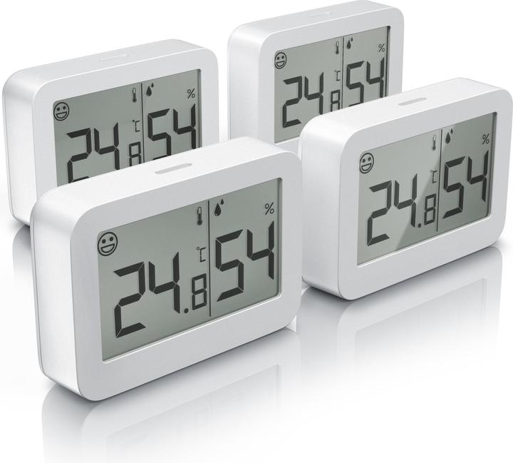 Bearware 4x Thermometer & Hygrometer, Temperatur & Luftfeuchtigkeit Messgerät, LCD-Anzeige, Magnethalter