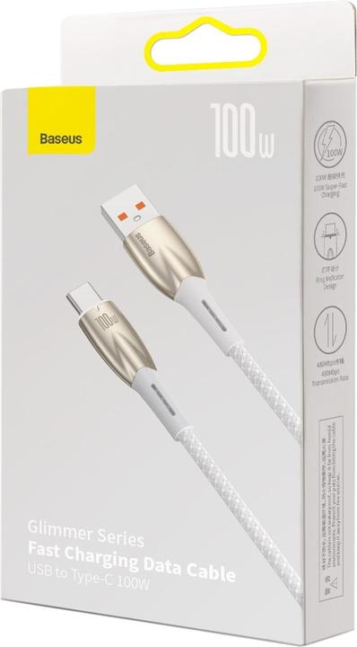 Actual product image Baseus USB cable for USB-C Glimmer Series, 100W, 1m (White) (1 m, USB 2.0, 100 W)