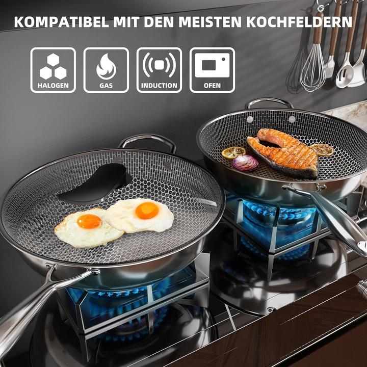 Immagine prodotto Kiseely Hybrid Wokpfanne mit Deckel, antihaft, induktionsfest (34 cm, Wok, Acciaio inossidabile)