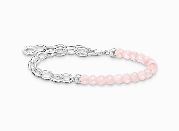 Immagine prodotto Thomas Sabo Bracciale Charm con perline di quarzo rosa e catene d'argento (17 cm, Argento 925)